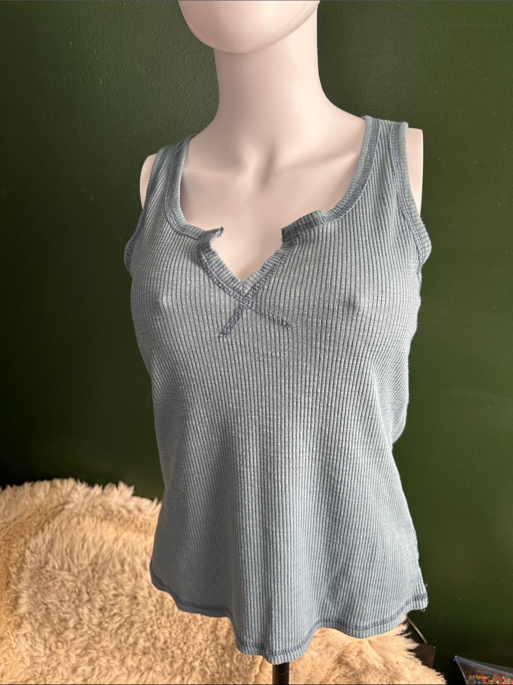 Sleeveless Ribbed Tank Top in Light Blue